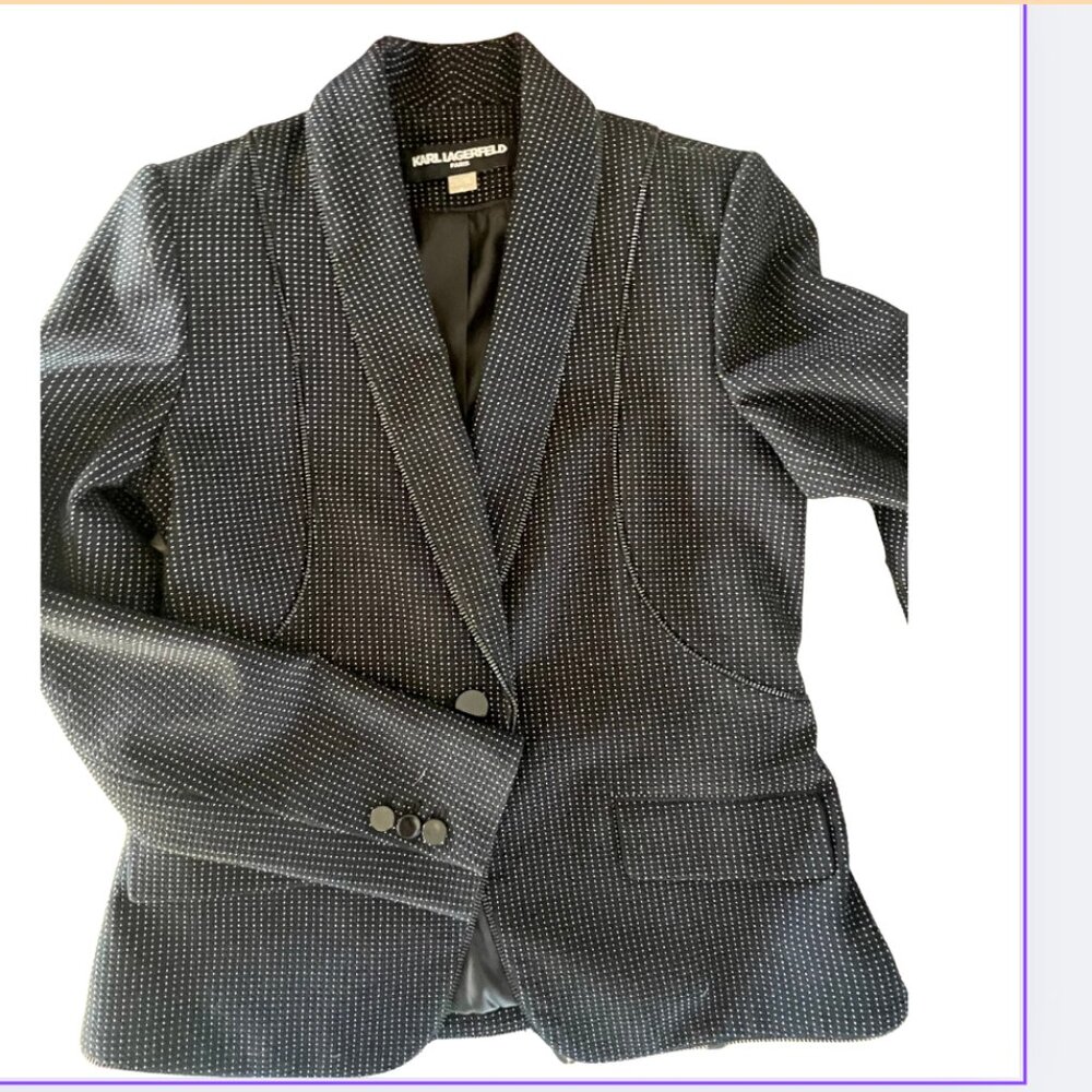 Karl Lagerfeld PARIS Black w/ White Dot Blazer w/ Zipper Trim 6 -GORGEOUS
